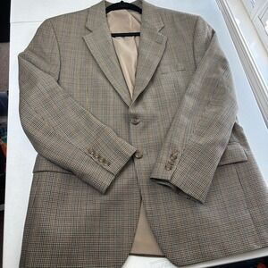 Oscar de la Renta Mens Sport Coat Blazer Two Button Flannel Houndstooth Wool 46R